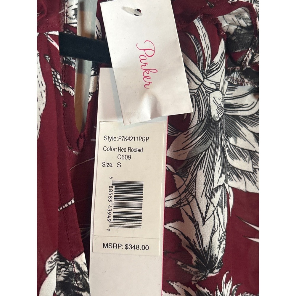 Parker NY Red Rooted Floral Mini Dress Lace Trim Bell Sleeve Women's S NWT - Picture 4 of 9